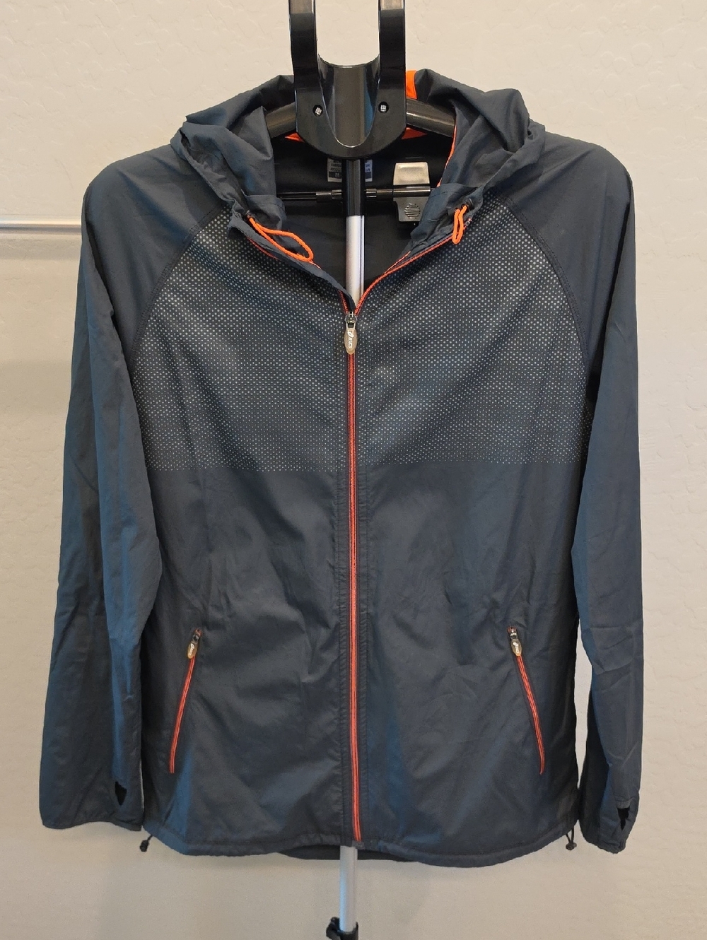 Asics Charcoal Windbreaker with Coral Highlights